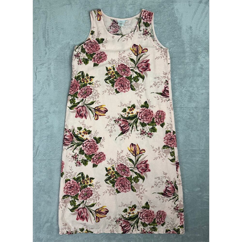 Vintage 90s Hot Cotton Marc Ware Pink Floral Maxi Dress XL Linen Cotton Blend - Picture 2 of 6